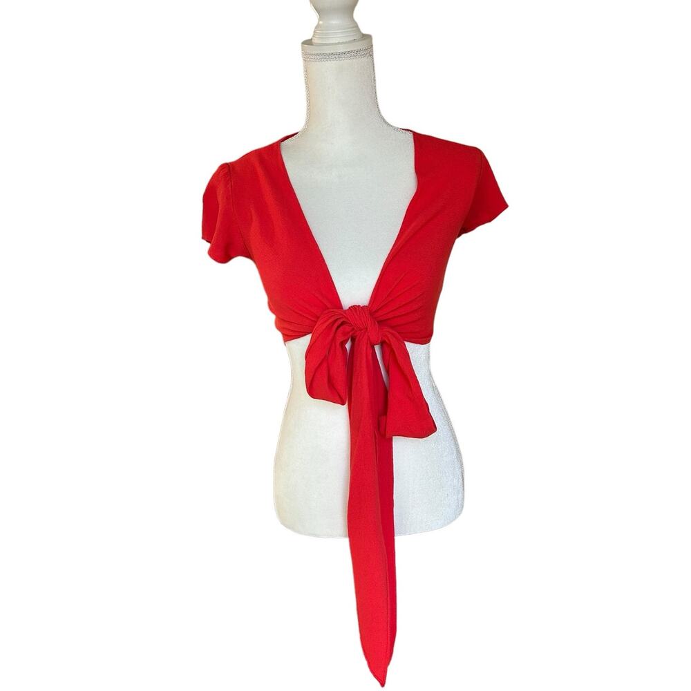 Flynn Skye That's a Wrap Crop Top Flutter Sleeve Coral Size Small Summer Beach - Picture 4 of 10